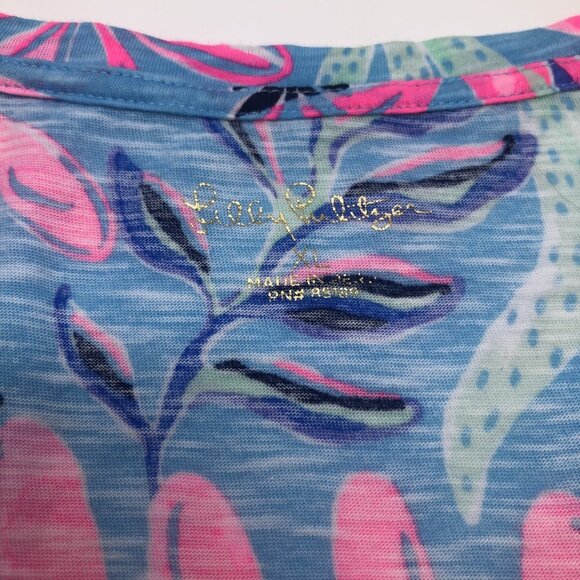 Lilly Pulitzer Etta V Neck Size XL Porto Blue Youve Been Spotted - Picture 6 of 8